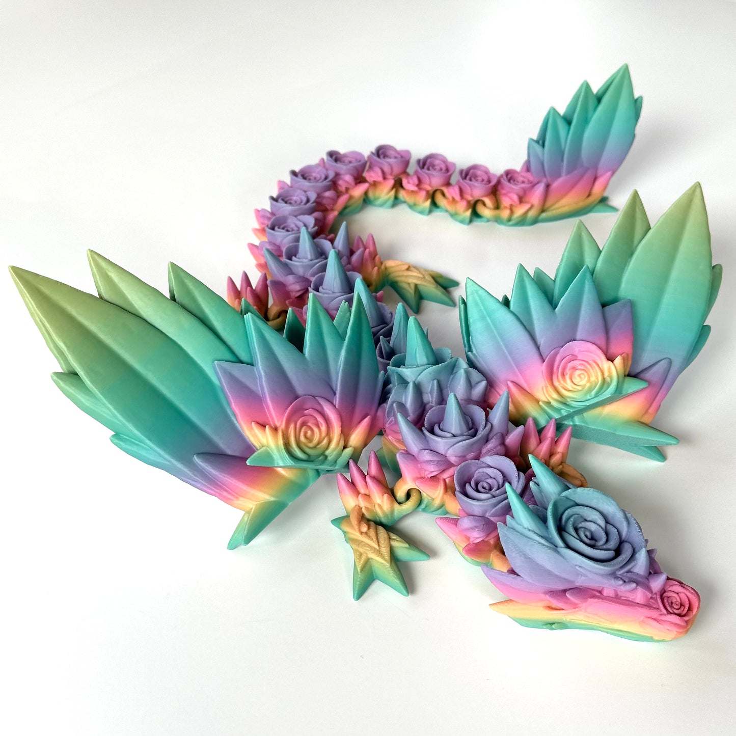 Large Rose Wing Dragon - 3D Printed Articulating Figure by