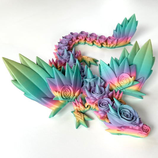 Large Rose Wing Dragon - 3D Printed Articulating Figure by