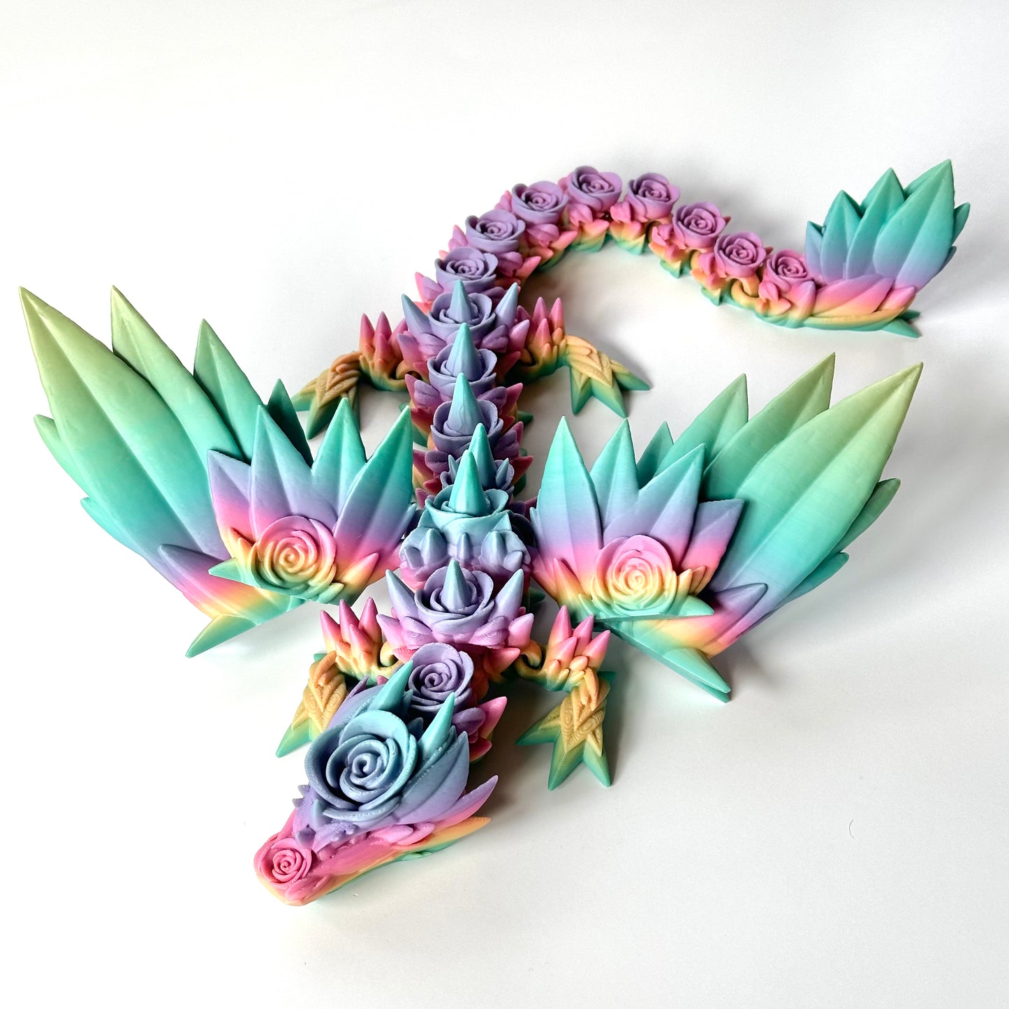 Large Rose Wing Dragon - 3D Printed Articulating Figure by