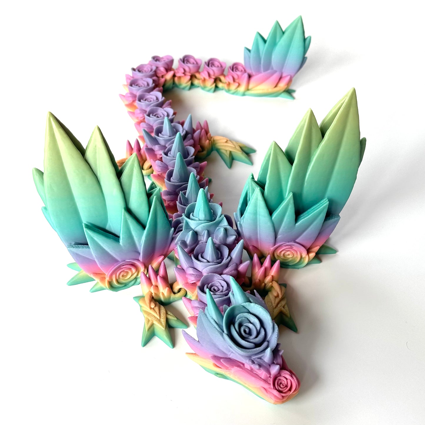 Large Rose Wing Dragon - 3D Printed Articulating Figure by