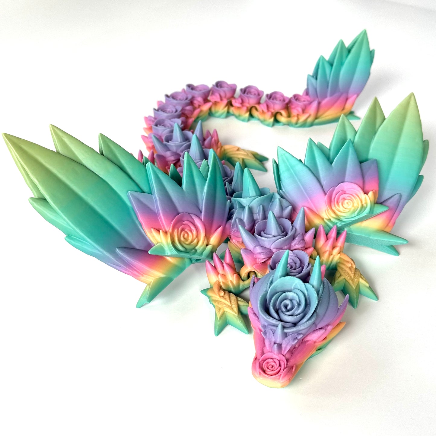 Large Rose Wing Dragon - 3D Printed Articulating Figure by