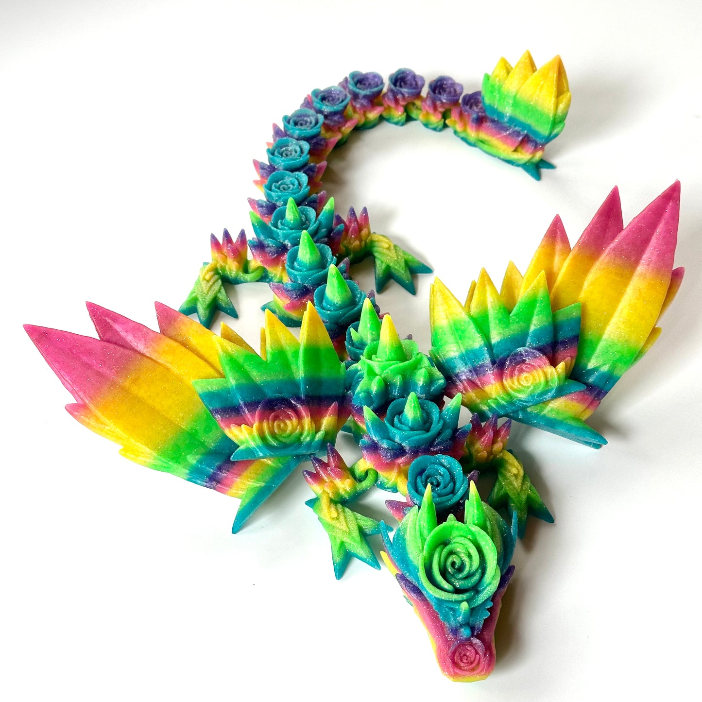 Large Rose Wing Dragon - 3D Printed Articulating Figure by