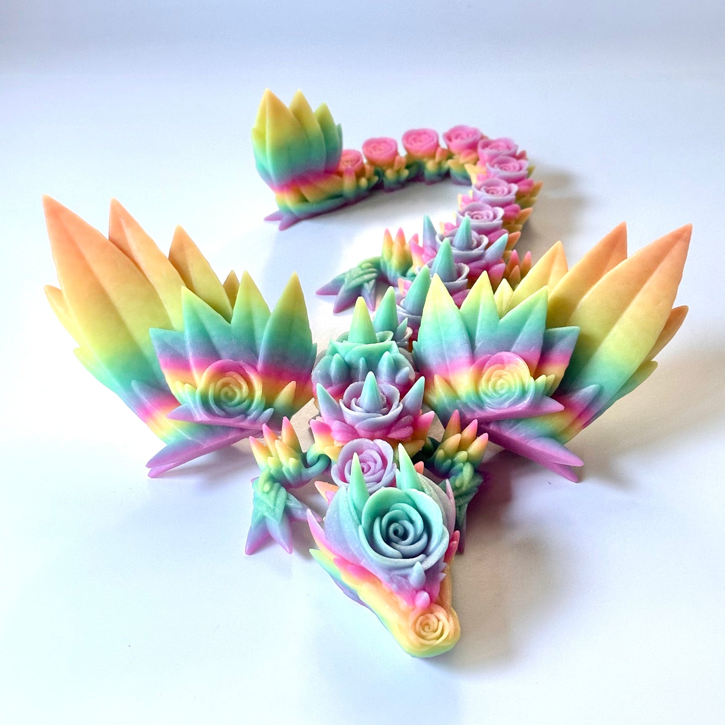 Large Rose Wing Dragon - 3D Printed Articulating Figure by