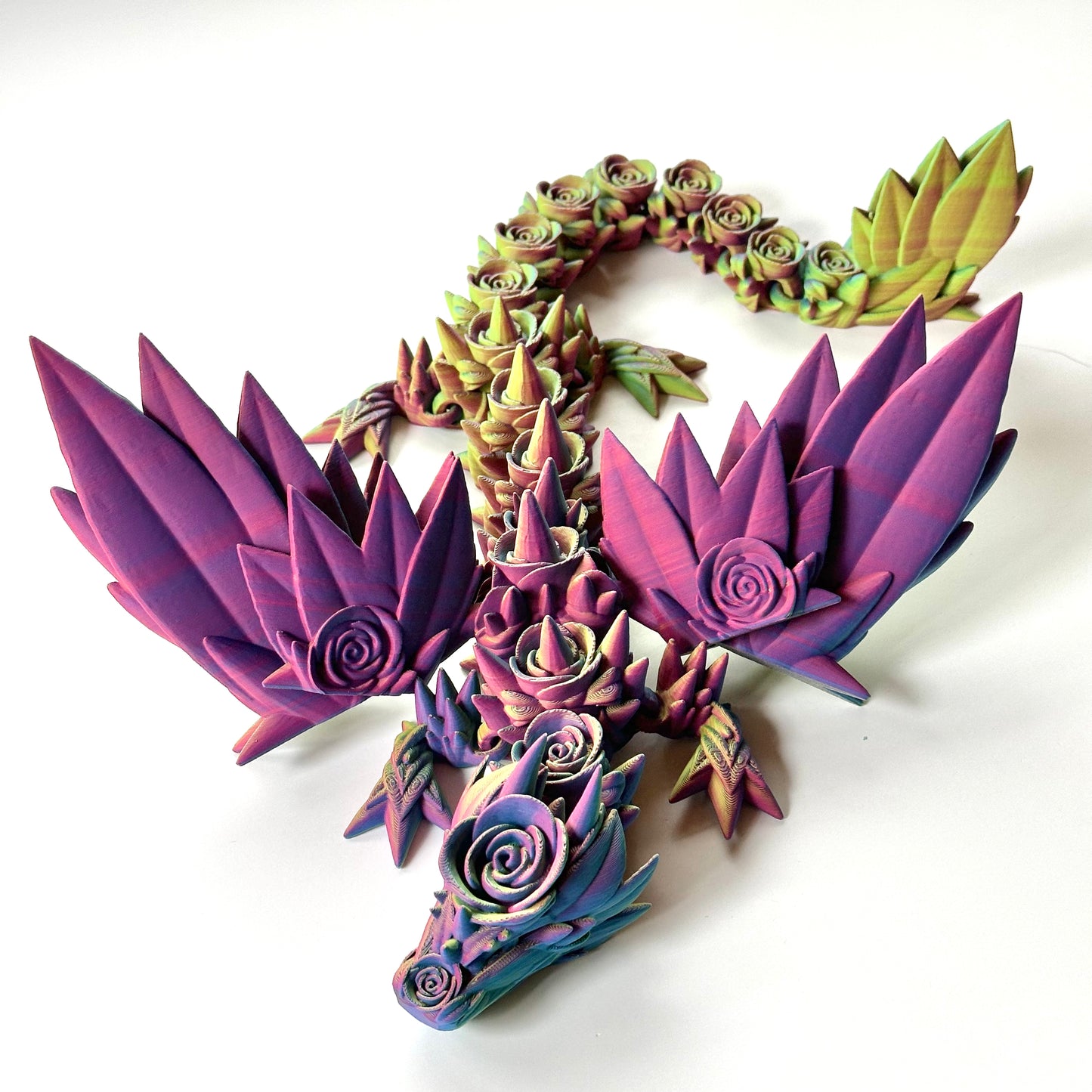 Large Rose Wing Dragon - 3D Printed Articulating Figure by