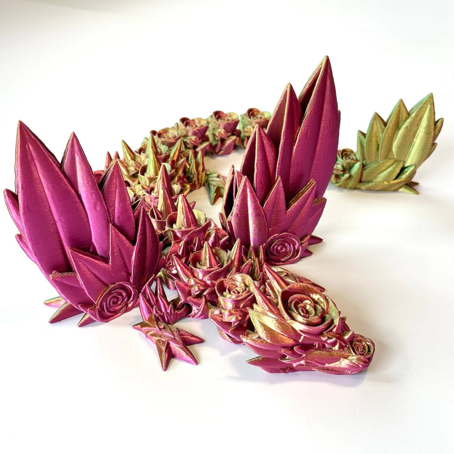 Large Rose Wing Dragon - 3D Printed Articulating Figure by