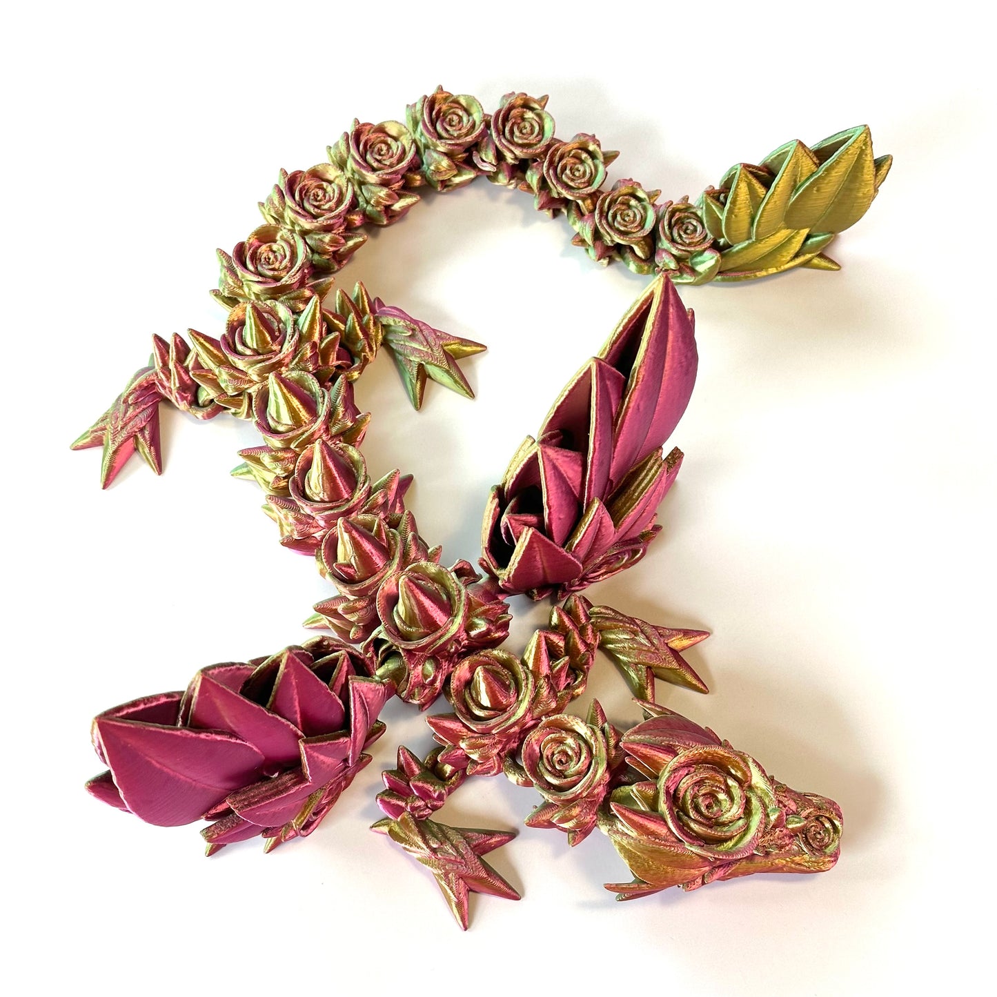 Large Rose Wing Dragon - 3D Printed Articulating Figure by