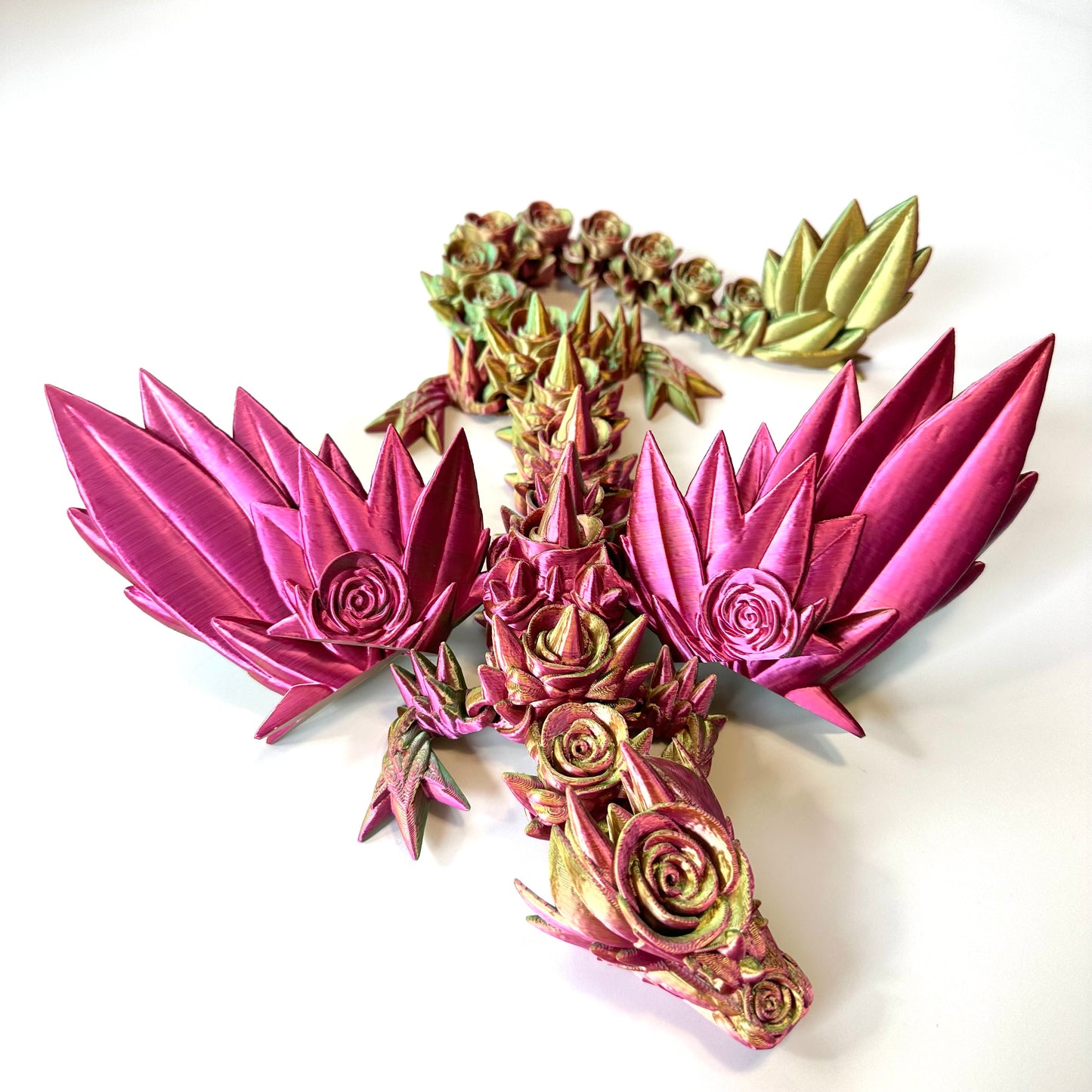 Large Rose Wing Dragon - 3D Printed Articulating Figure by