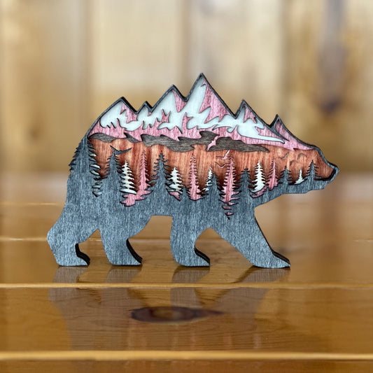3D Wood Bear - Laser Cut Layered Art