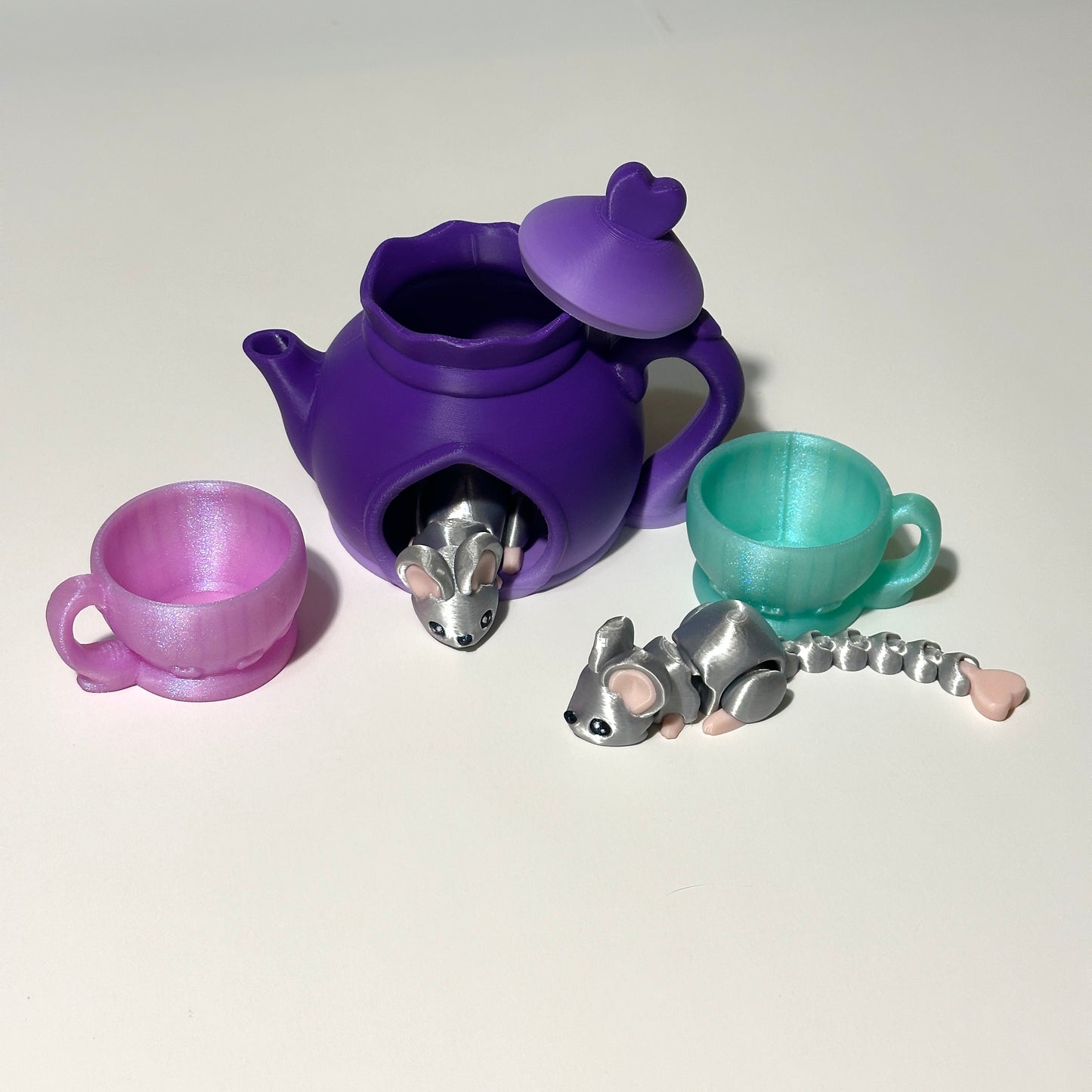 Tea Cup Mouse Set - 3D Printed Articulating Figure